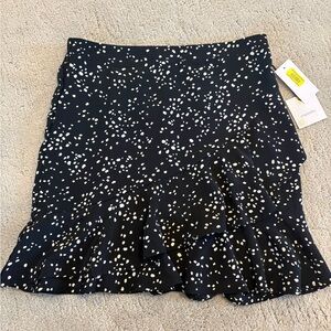 NWT Originality Dillards Black Mini Skirt Medium Ruffle Polka Dot Flirty Classic